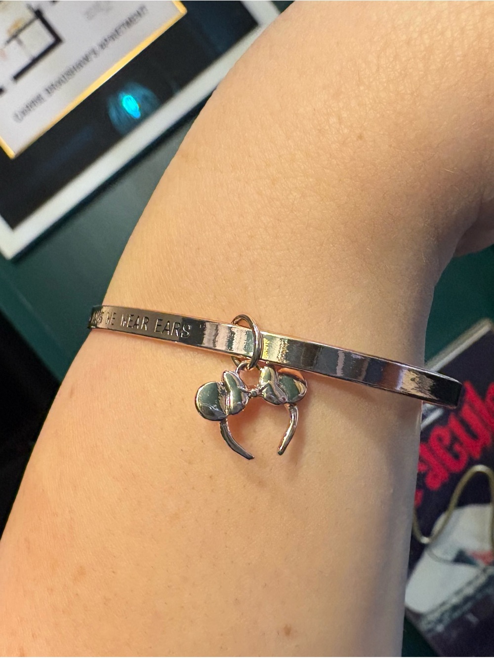 Disney Parks Rose Gold Minnie Ears Charm Bangle Bracelet
